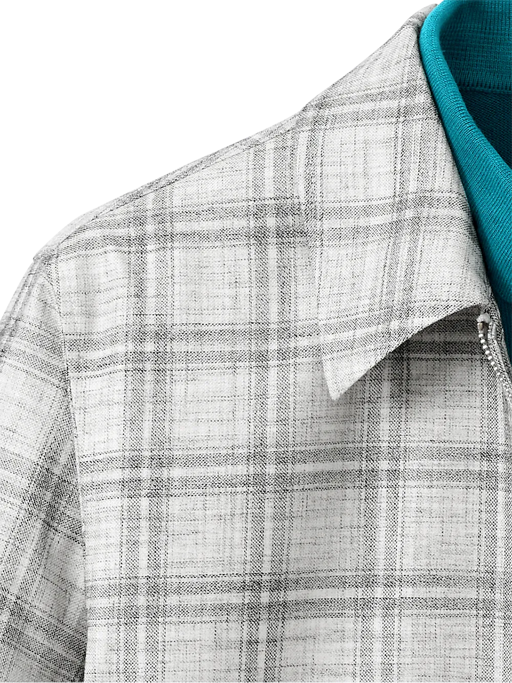 Microfiber Plaid Bomber Jacket - Light Grey