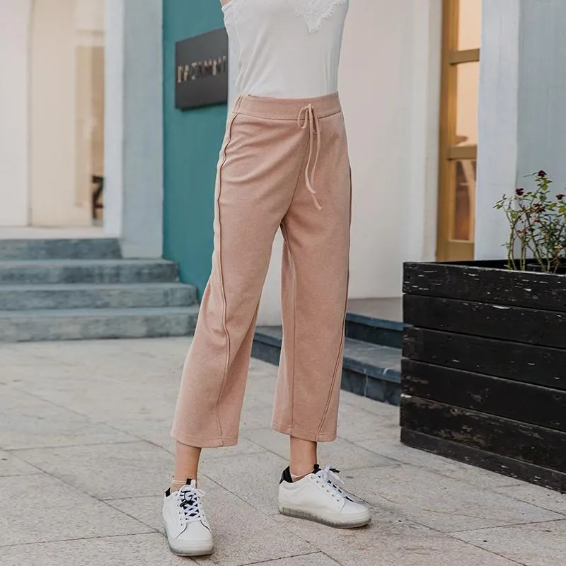 Middle Waist Pants Solid Pink Trousers Wide Leg Work Wear Office Ruffles Pants