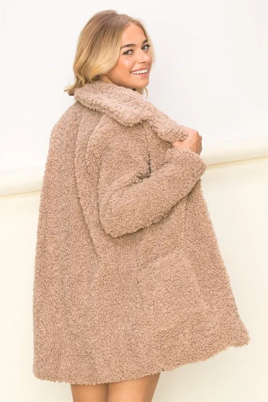 Mocha Teddy Fur Blazer Coat