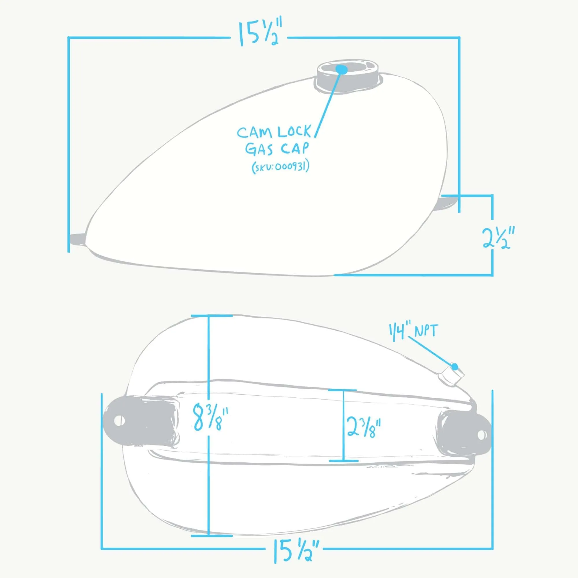 Narrow Wassell Peanut Shallow-Tunnel Gas Tank 1.8 gallon