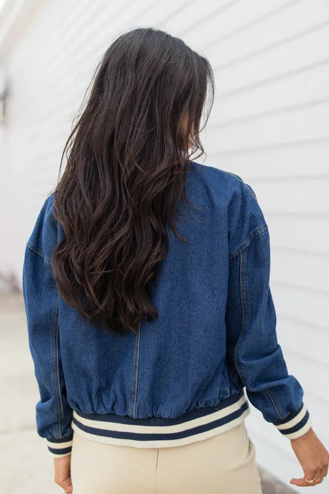 Never Left Me Denim Bomber Jacket