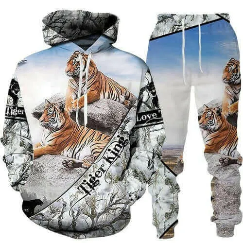 New Animal 3d Tiger Printed Hoodie   Pants Suit Cool Men/women 2 Pcs