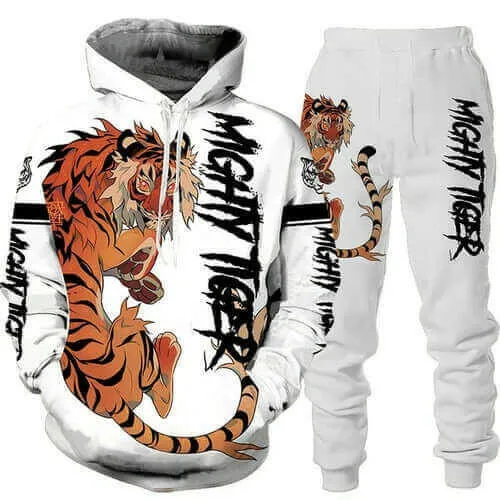 New Animal 3d Tiger Printed Hoodie   Pants Suit Cool Men/women 2 Pcs