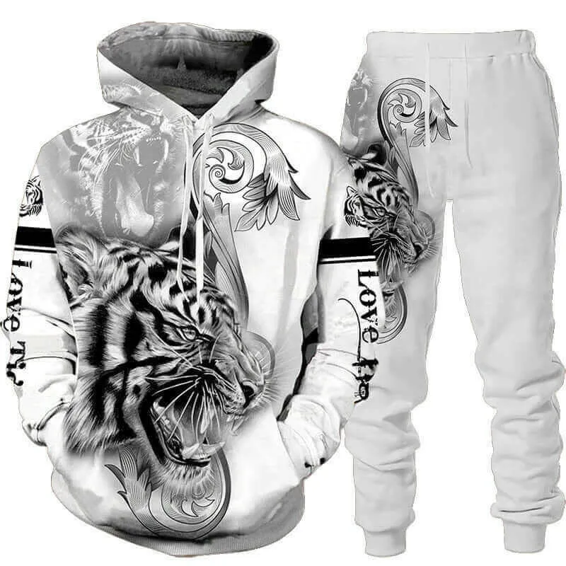 New Animal 3d Tiger Printed Hoodie   Pants Suit Cool Men/women 2 Pcs