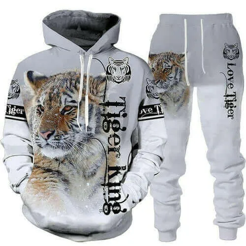 New Animal 3d Tiger Printed Hoodie   Pants Suit Cool Men/women 2 Pcs