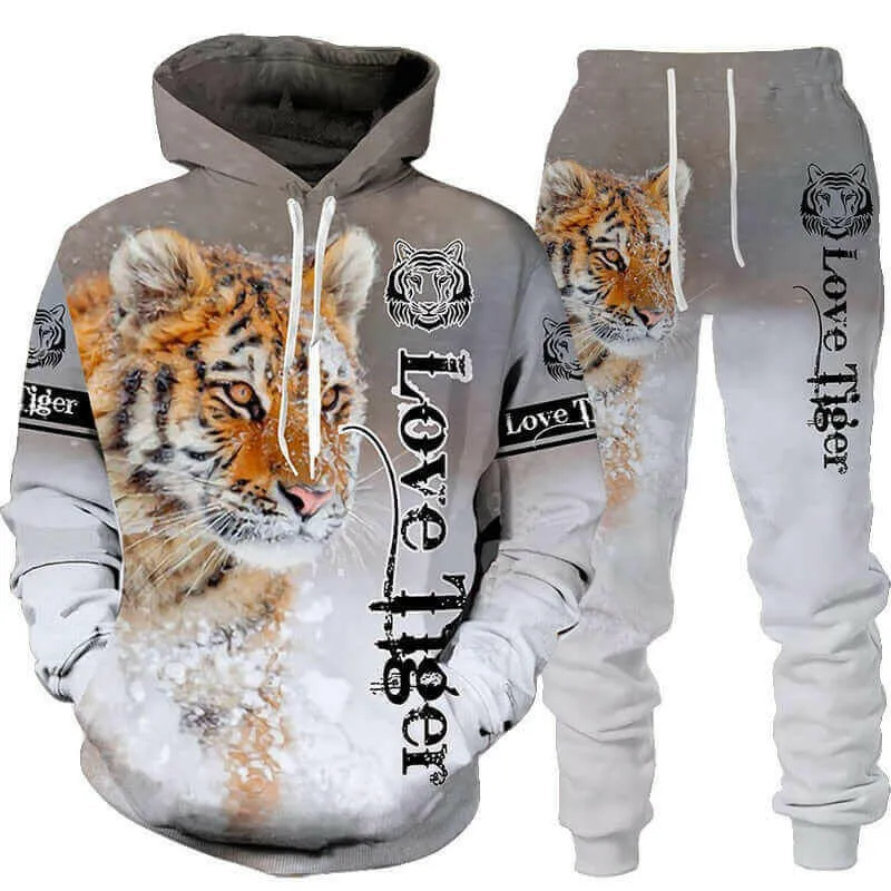 New Animal 3d Tiger Printed Hoodie   Pants Suit Cool Men/women 2 Pcs