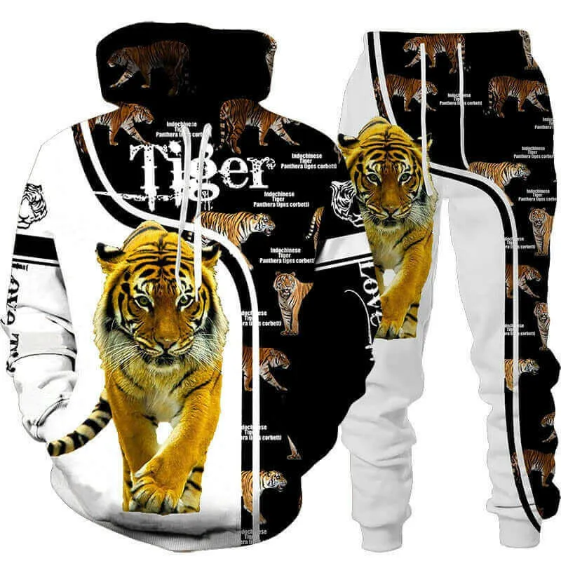 New Animal 3d Tiger Printed Hoodie   Pants Suit Cool Men/women 2 Pcs