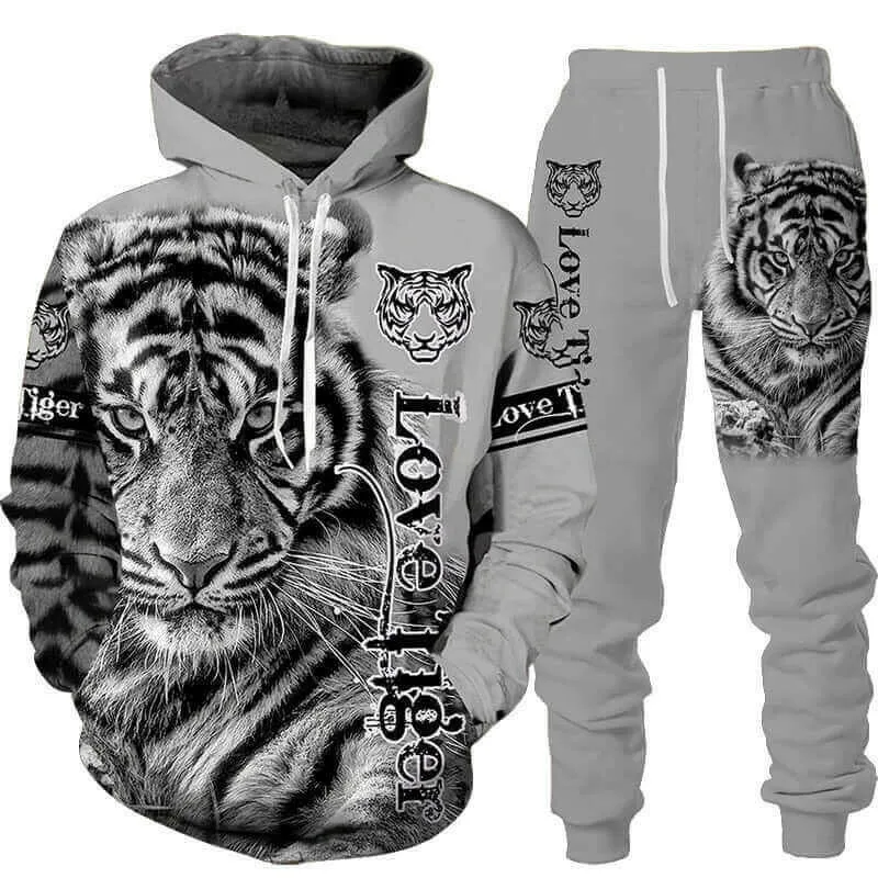 New Animal 3d Tiger Printed Hoodie   Pants Suit Cool Men/women 2 Pcs