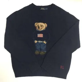 Nwt Polo Ralph Lauren Navy Blue American Flag Teddy Bear Sweater