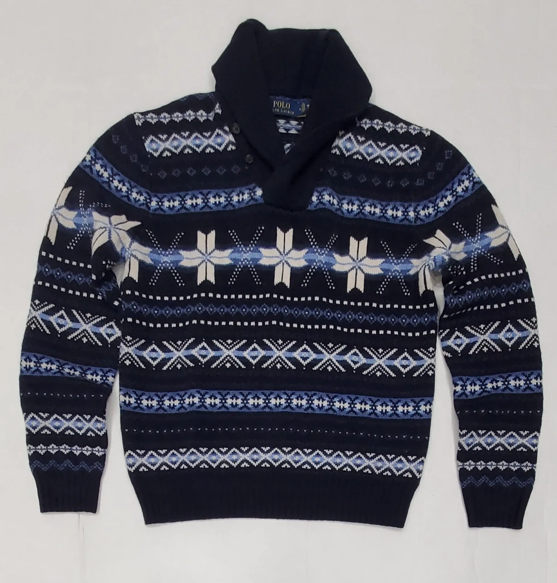 Nwt Polo Ralph Lauren Navy Snowflake Shawlneck Sweater