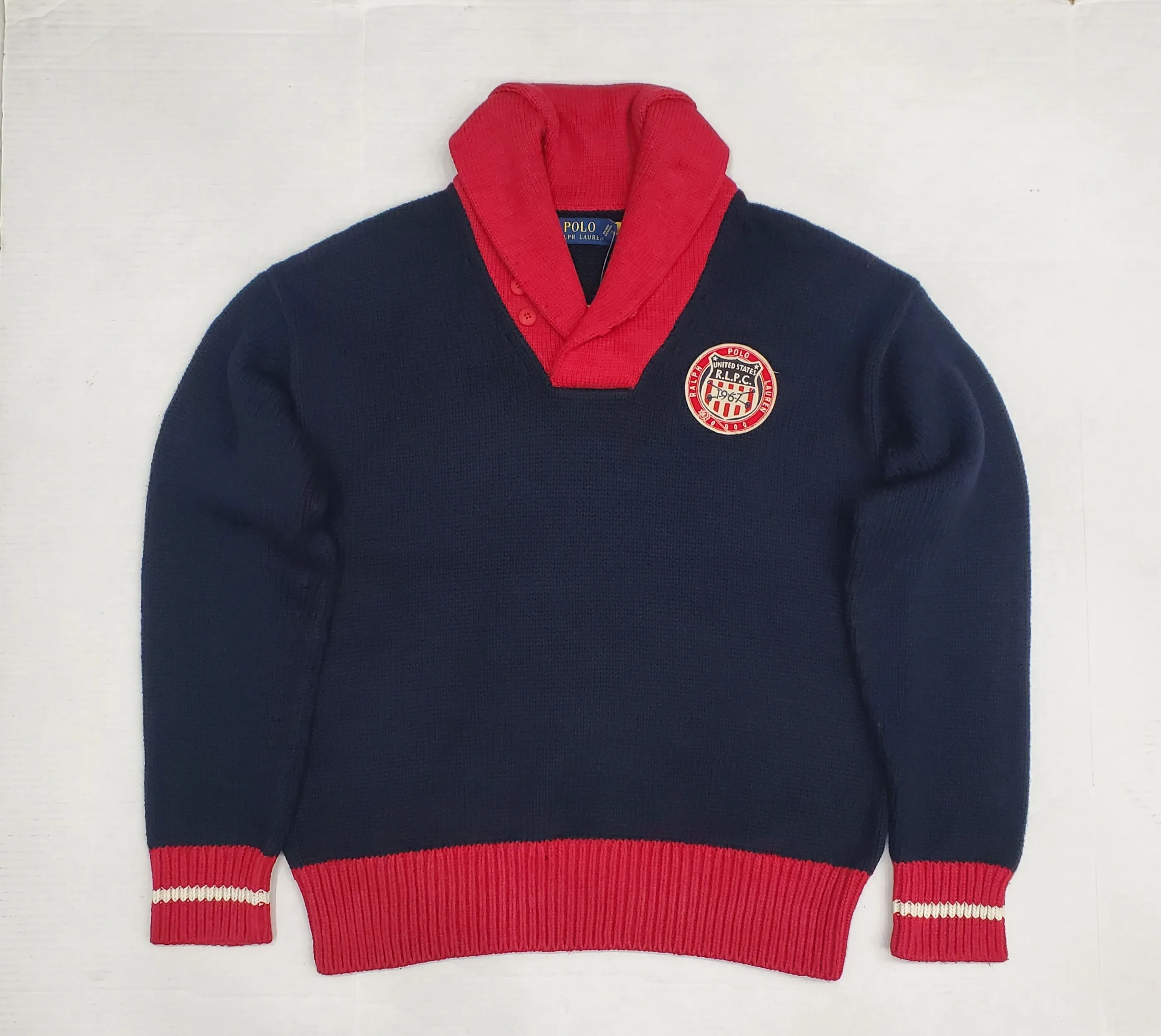 Nwt Polo Ralph Lauren Navy/Red United States R.L.P.C 1967 Shawl Sweater