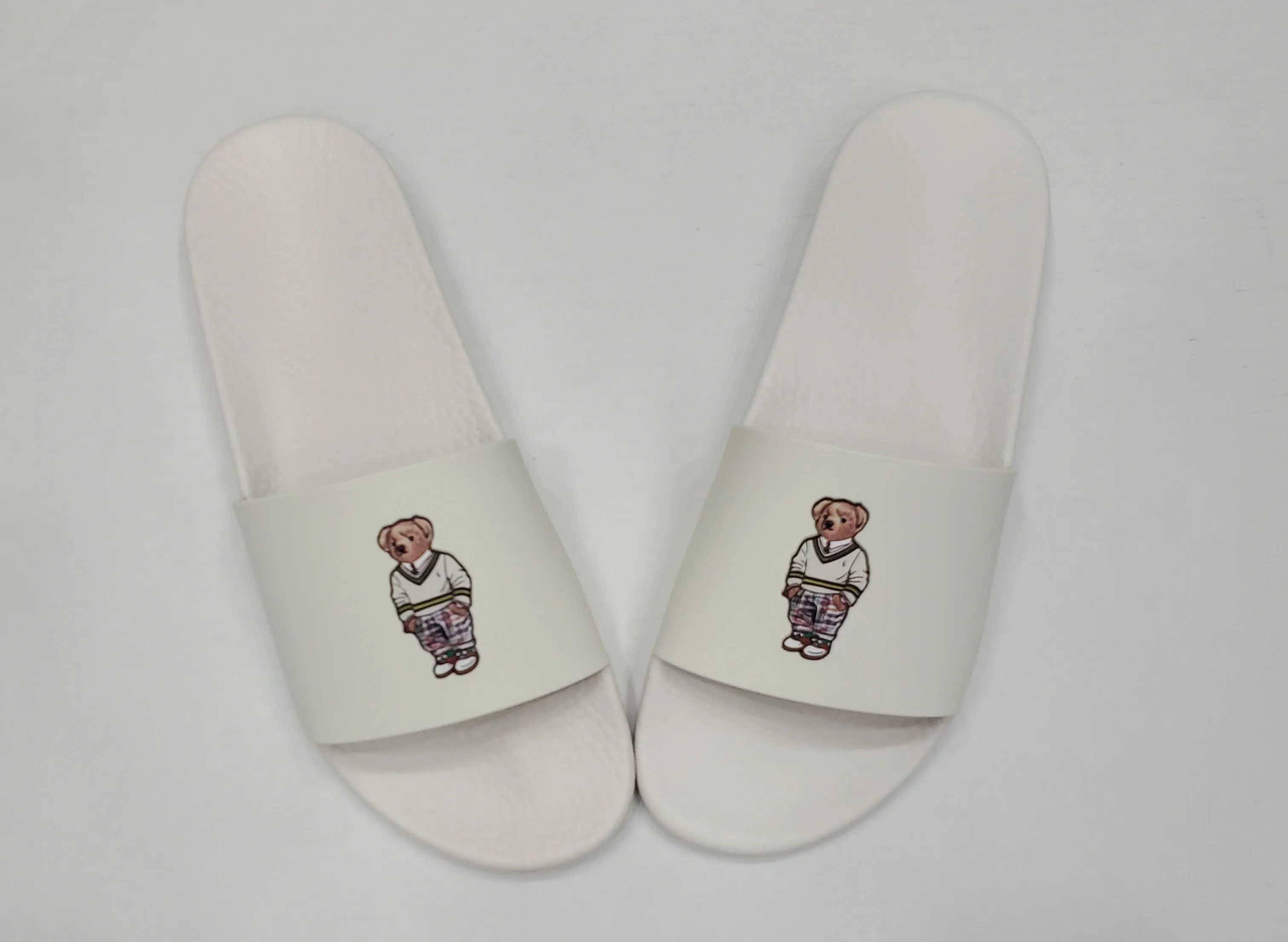 Nwt Polo Ralph Lauren White Sweater Teddy Bear Slides