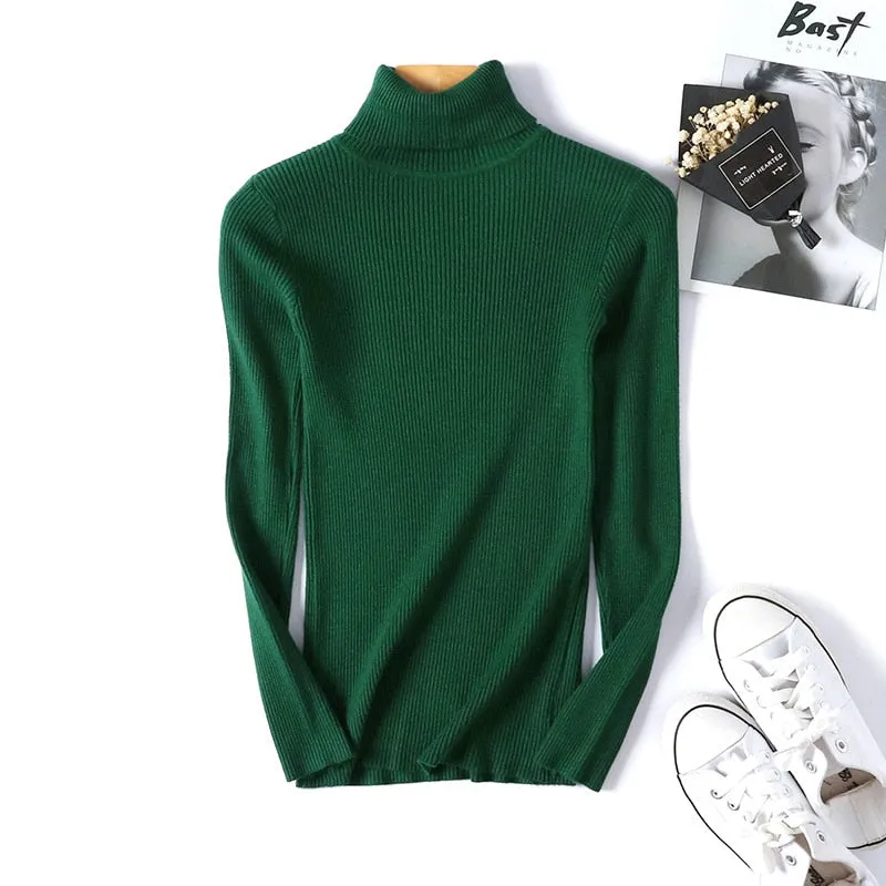 On sale 2019 autumn winter Women Knitted Turtleneck Sweater Casual Soft polo-neck Jumper Fashion Slim Femme Elasticity Pullovers