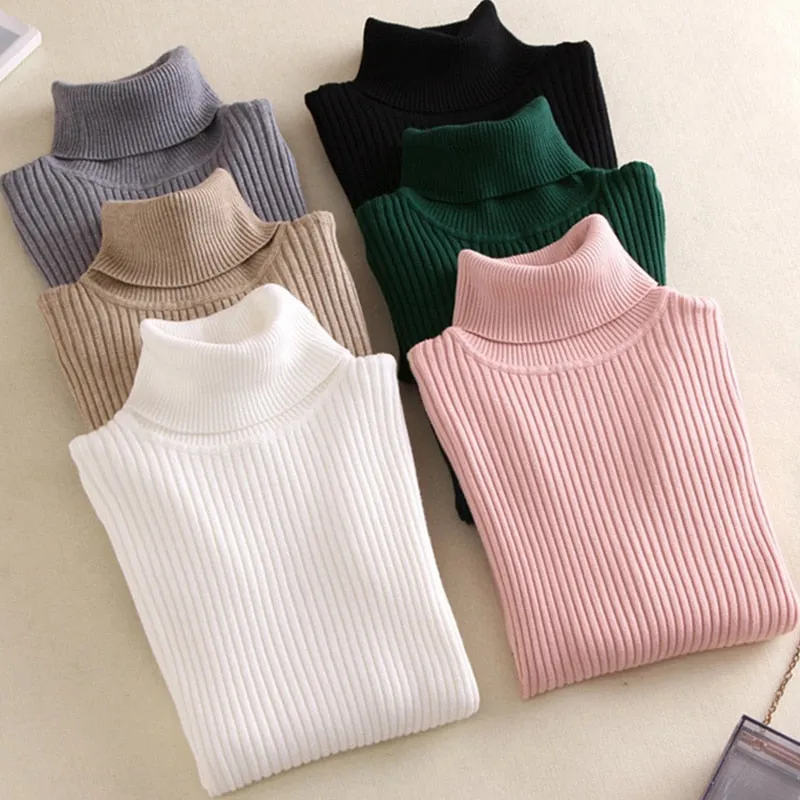 On sale 2019 autumn winter Women Knitted Turtleneck Sweater Casual Soft polo-neck Jumper Fashion Slim Femme Elasticity Pullovers