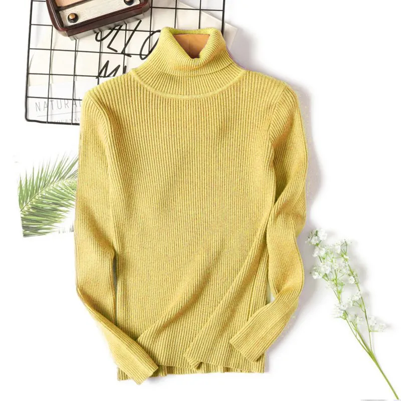 On sale 2019 autumn winter Women Knitted Turtleneck Sweater Casual Soft polo-neck Jumper Fashion Slim Femme Elasticity Pullovers