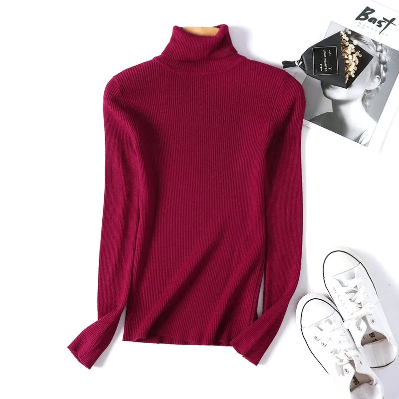 On sale 2019 autumn winter Women Knitted Turtleneck Sweater Casual Soft polo-neck Jumper Fashion Slim Femme Elasticity Pullovers