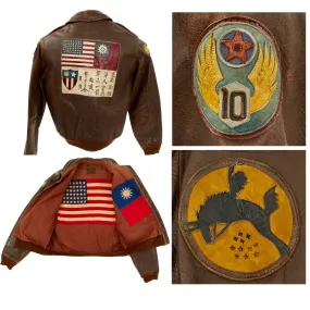 Original U.S. WWII Army Air Force 436th Bombardment Squadron A-2 Flight Jacket With Blood Chit with American Flag Lining