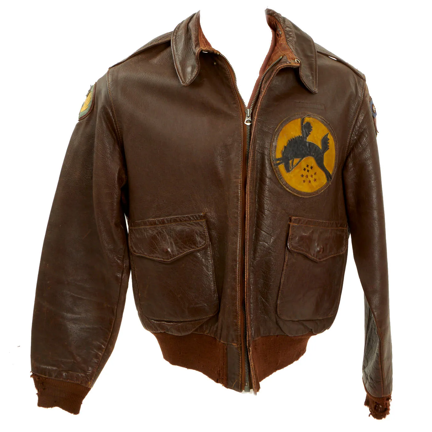 Original U.S. WWII Army Air Force 436th Bombardment Squadron A-2 Flight Jacket With Blood Chit with American Flag Lining