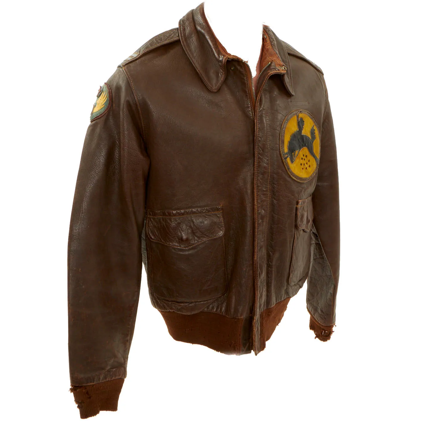 Original U.S. WWII Army Air Force 436th Bombardment Squadron A-2 Flight Jacket With Blood Chit with American Flag Lining