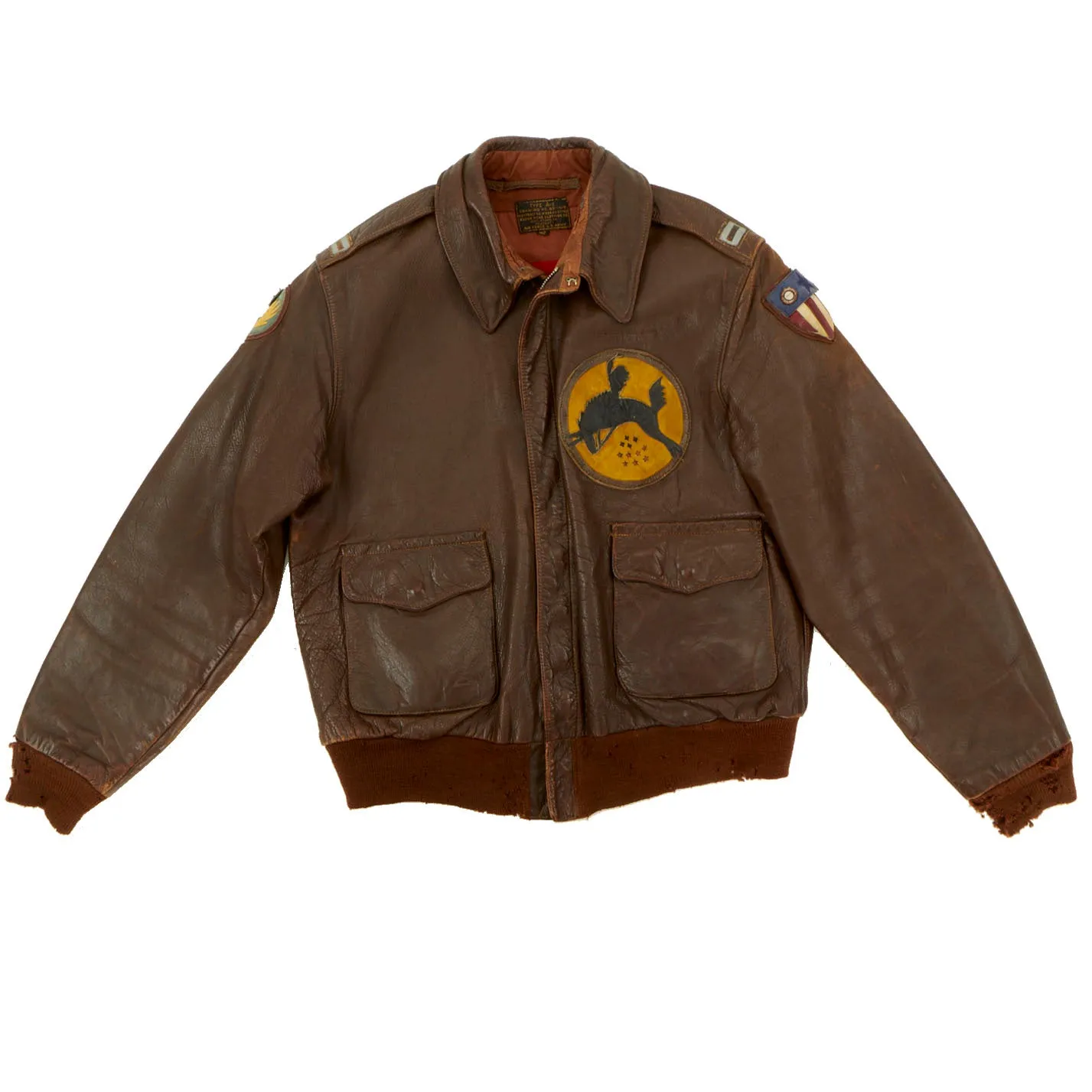 Original U.S. WWII Army Air Force 436th Bombardment Squadron A-2 Flight Jacket With Blood Chit with American Flag Lining