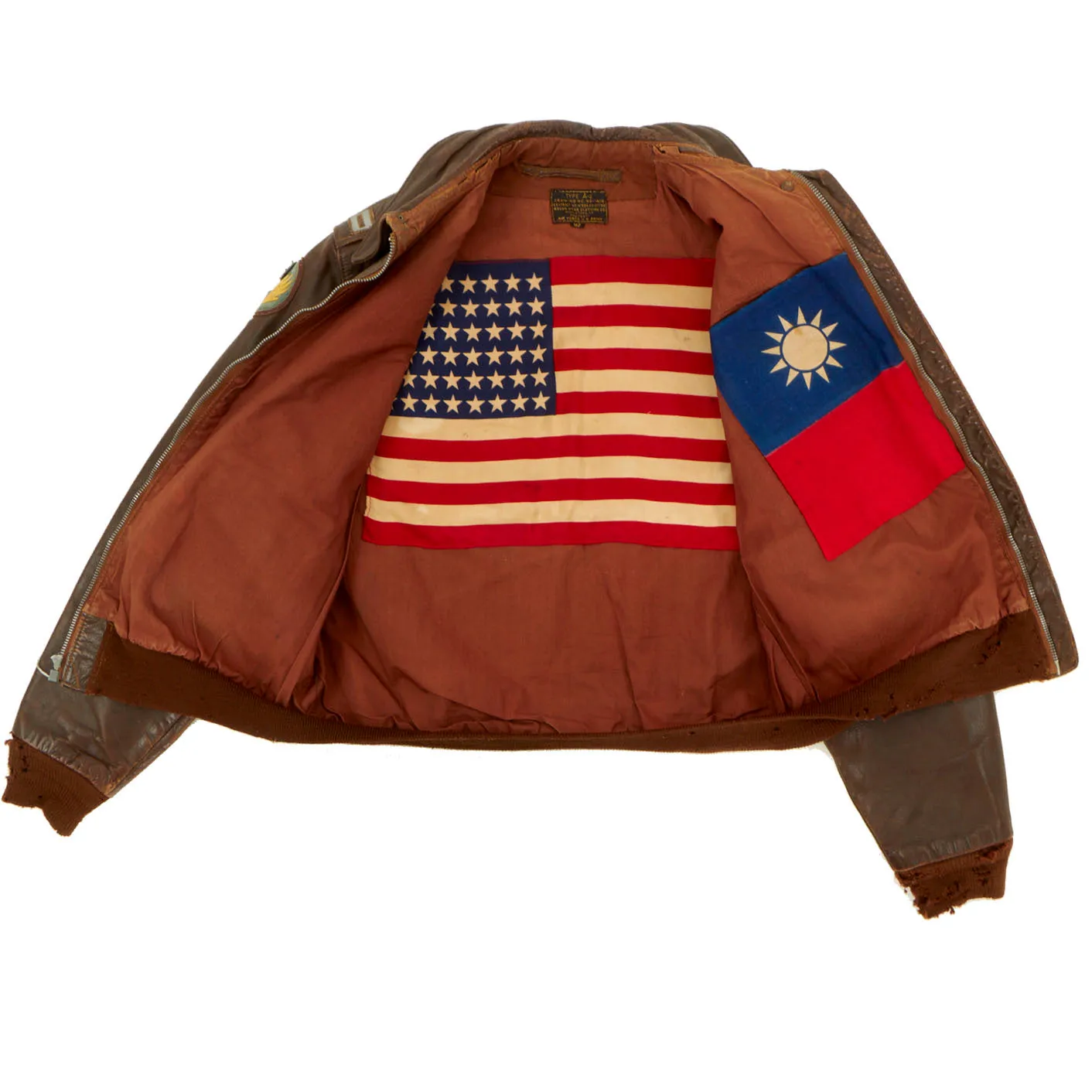 Original U.S. WWII Army Air Force 436th Bombardment Squadron A-2 Flight Jacket With Blood Chit with American Flag Lining