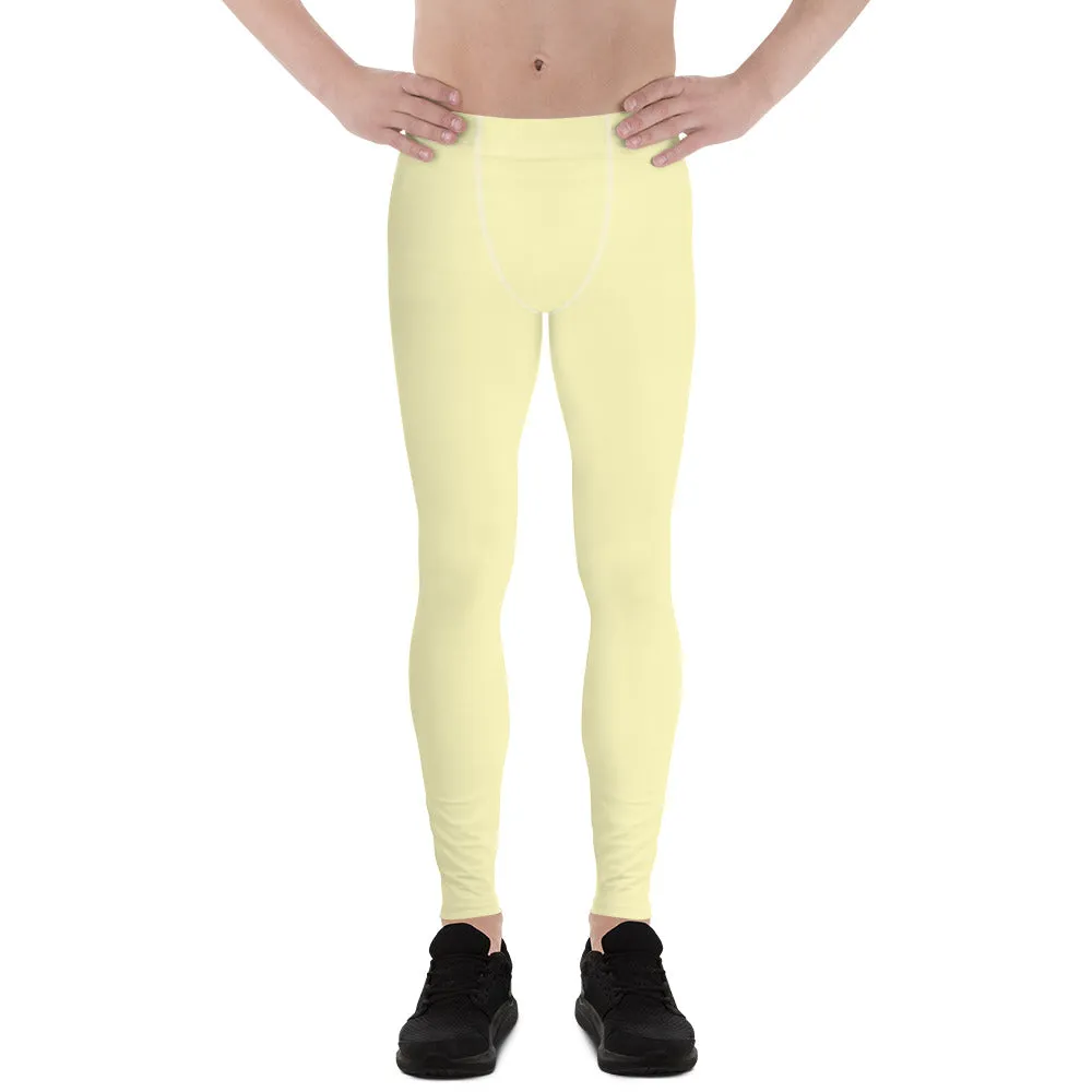 Pale Yellow Color Meggings, Solid Yellow Color Premium Designer Men's Tight Pants - Made in USA/EU/MX