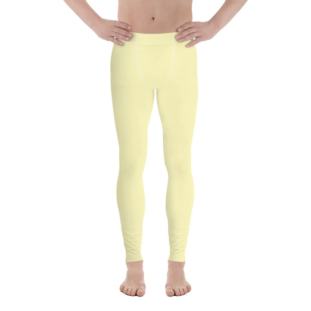 Pale Yellow Color Meggings, Solid Yellow Color Premium Designer Men's Tight Pants - Made in USA/EU/MX