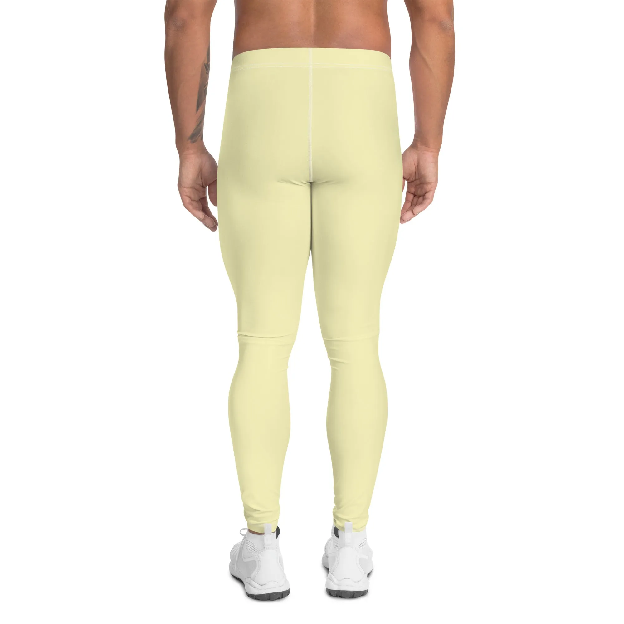 Pale Yellow Color Meggings, Solid Yellow Color Premium Designer Men's Tight Pants - Made in USA/EU/MX