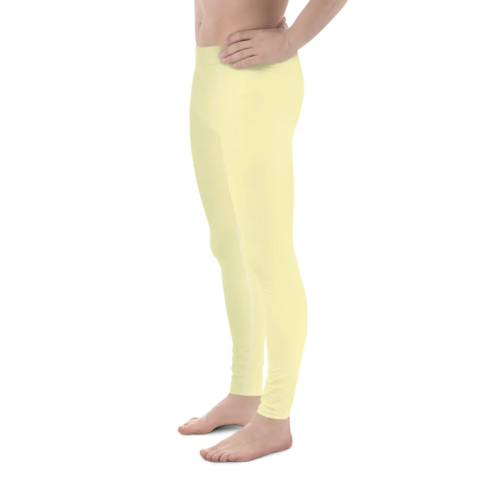 Pale Yellow Color Meggings, Solid Yellow Color Premium Designer Men's Tight Pants - Made in USA/EU/MX