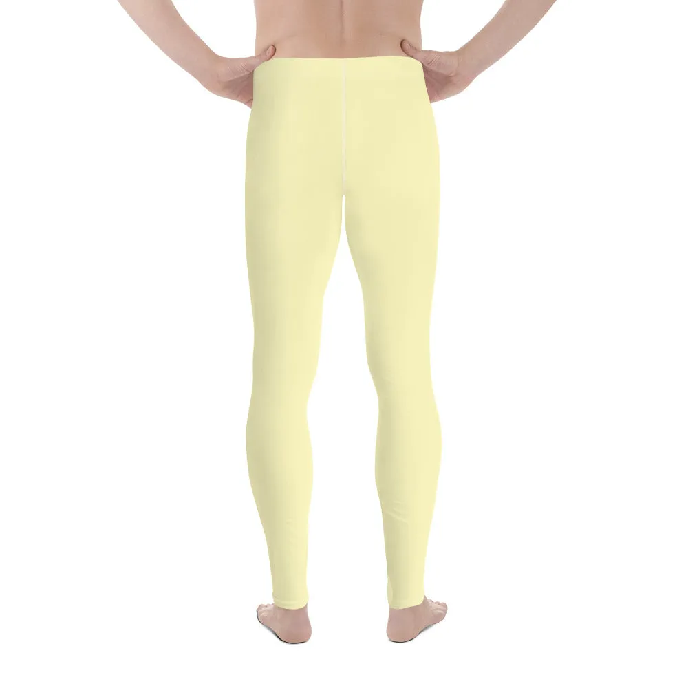 Pale Yellow Color Meggings, Solid Yellow Color Premium Designer Men's Tight Pants - Made in USA/EU/MX