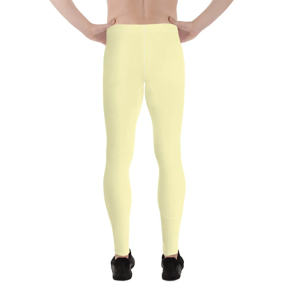 Pale Yellow Color Meggings, Solid Yellow Color Premium Designer Men's Tight Pants - Made in USA/EU/MX