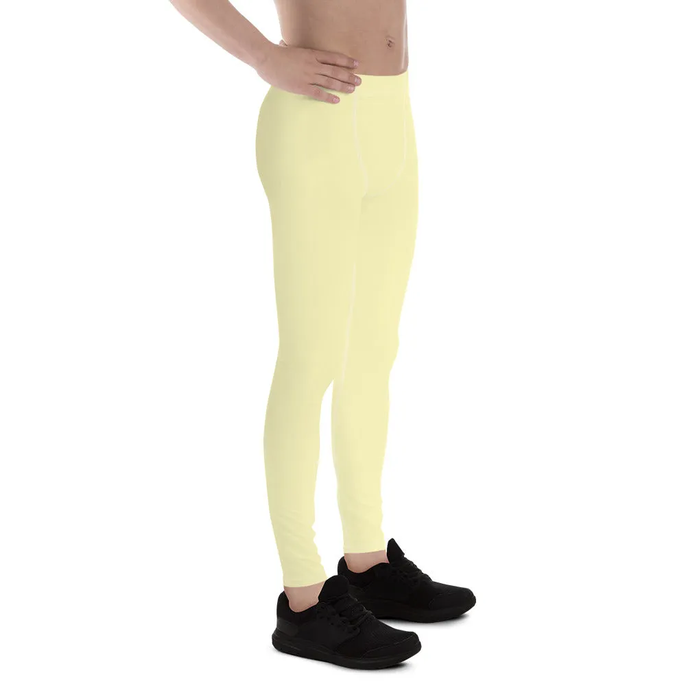 Pale Yellow Color Meggings, Solid Yellow Color Premium Designer Men's Tight Pants - Made in USA/EU/MX