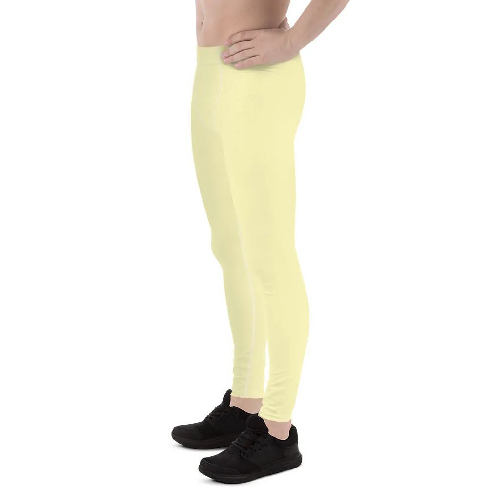 Pale Yellow Color Meggings, Solid Yellow Color Premium Designer Men's Tight Pants - Made in USA/EU/MX