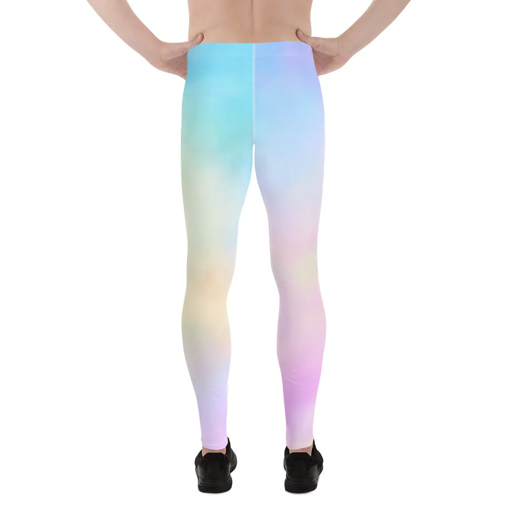 Pastel Pink Abstract Men's Leggings, Abstract Colorful Meggings Running Tights For Men-Made in USA/EU/MX