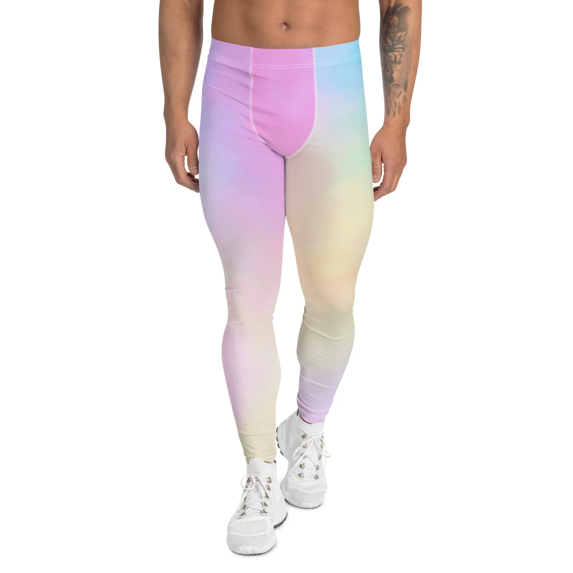 Pastel Pink Abstract Men's Leggings, Abstract Colorful Meggings Running Tights For Men-Made in USA/EU/MX