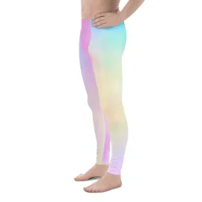 Pastel Pink Abstract Men's Leggings, Abstract Colorful Meggings Running Tights For Men-Made in USA/EU/MX