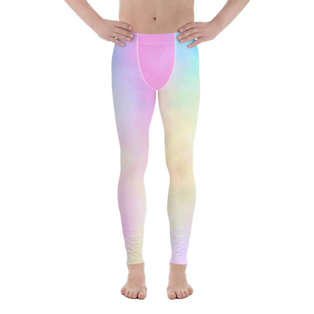 Pastel Pink Abstract Men's Leggings, Abstract Colorful Meggings Running Tights For Men-Made in USA/EU/MX