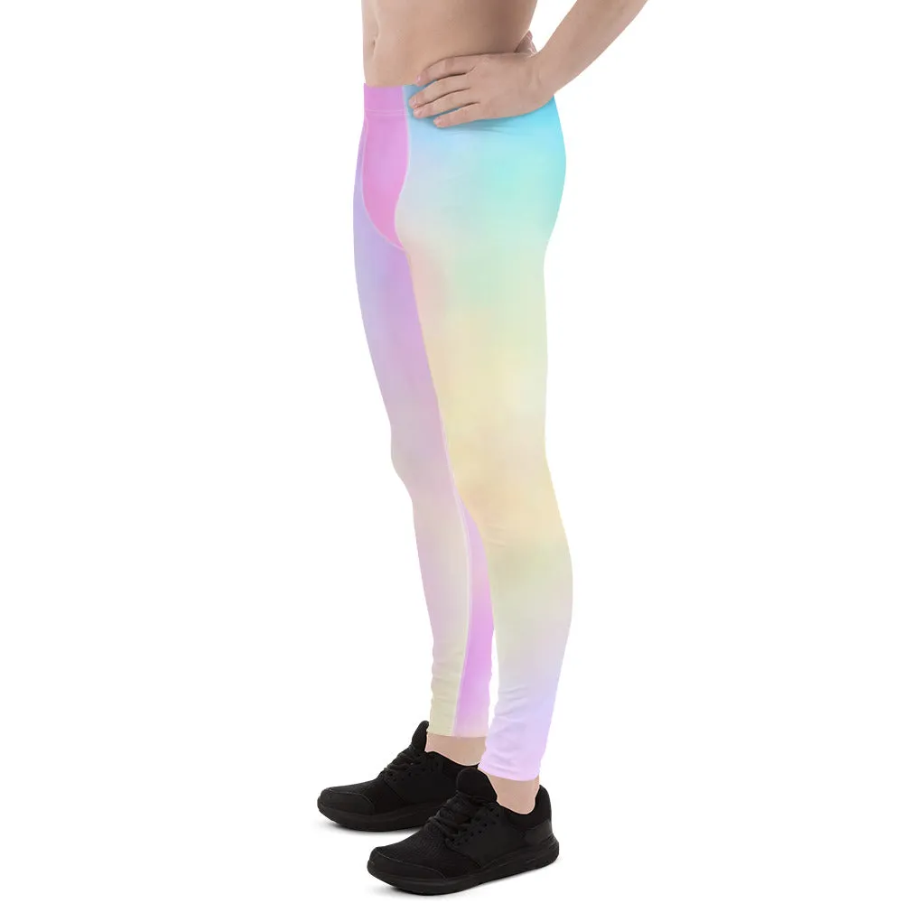 Pastel Pink Abstract Men's Leggings, Abstract Colorful Meggings Running Tights For Men-Made in USA/EU/MX