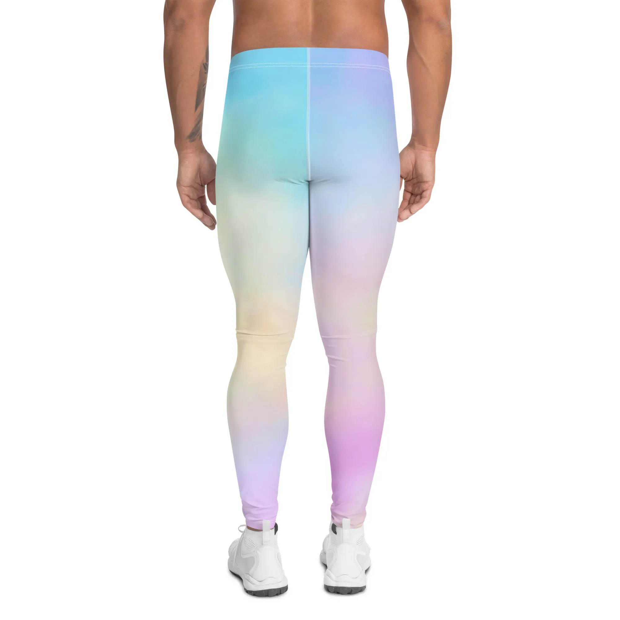 Pastel Pink Abstract Men's Leggings, Abstract Colorful Meggings Running Tights For Men-Made in USA/EU/MX