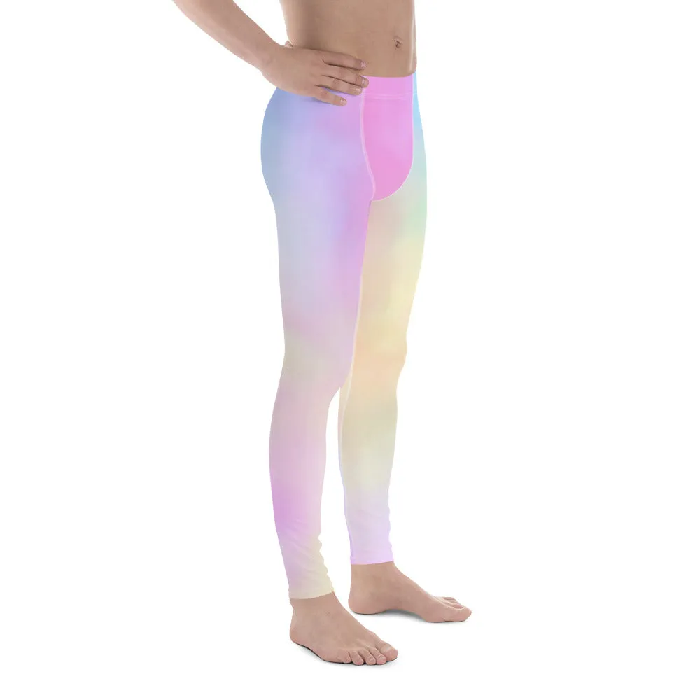 Pastel Pink Abstract Men's Leggings, Abstract Colorful Meggings Running Tights For Men-Made in USA/EU/MX