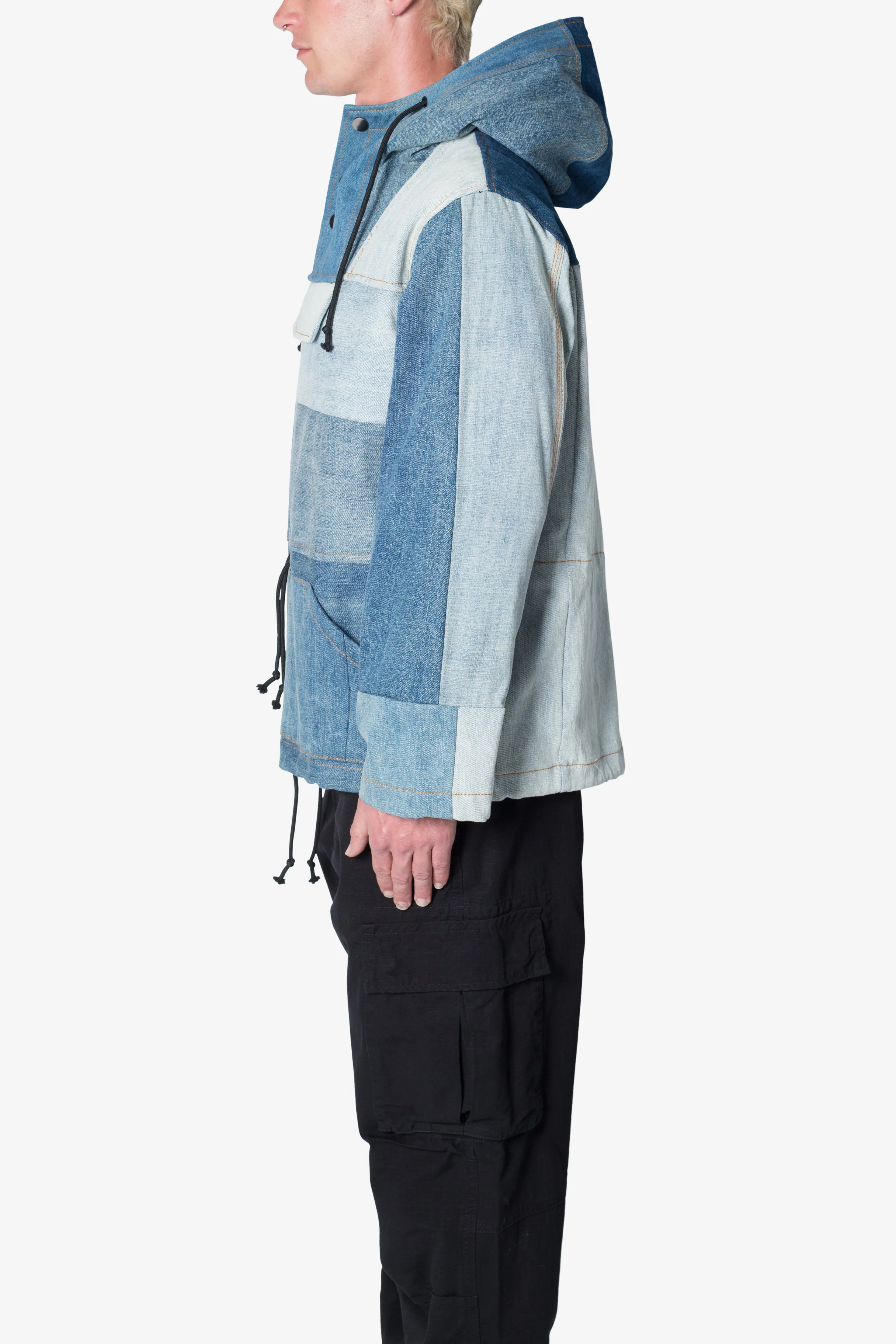 Patchwork Denim Pullover - Blue