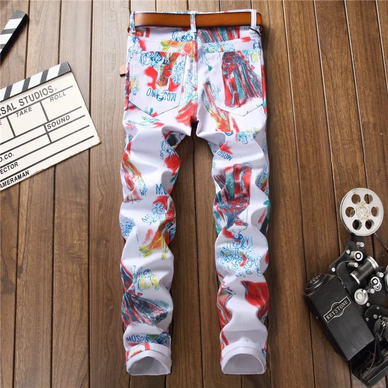 Personality Print Skinny Style Men Casual Pants