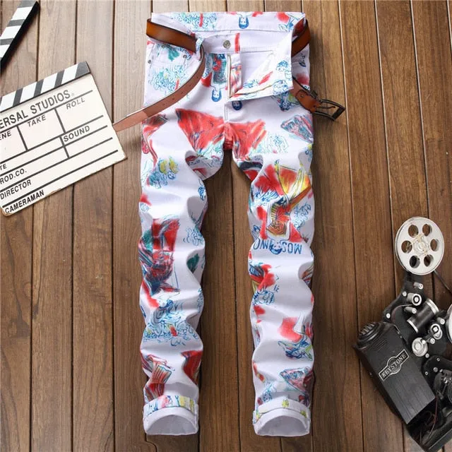 Personality Print Skinny Style Men Casual Pants