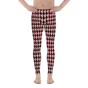 Pink Lightning Men's Leggings, Lightning Pattern Abstract Designer Running Compression Tights For Men - Made in USA/EU/MX