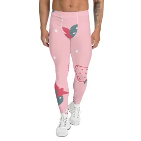 Pink Strawberry Best Men's Leggings, Pink Abstract Strawberry Print Premium Designer Men's Tight Pants - Made in USA/EU/MX