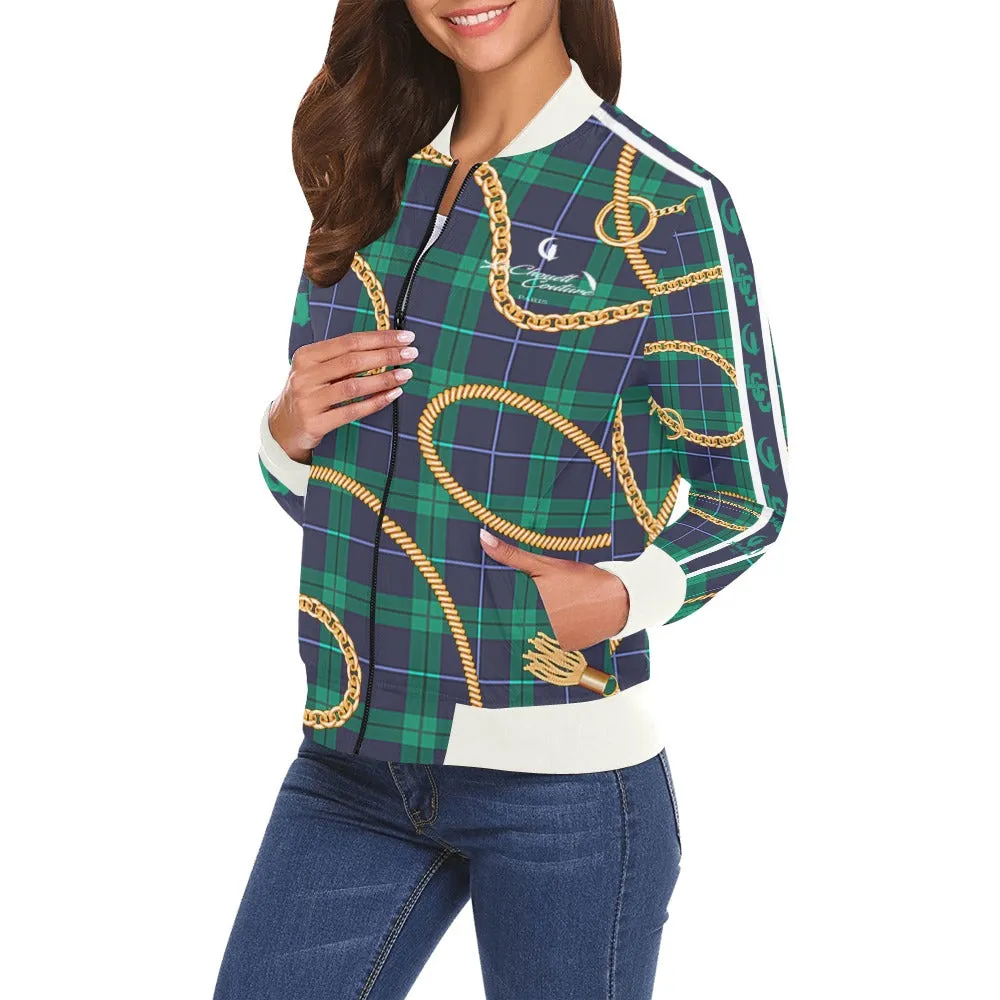 PLAID IN GOLD All Over Print Bomber Jacket for Women