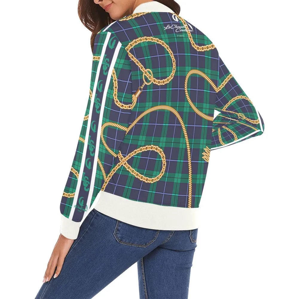 PLAID IN GOLD All Over Print Bomber Jacket for Women