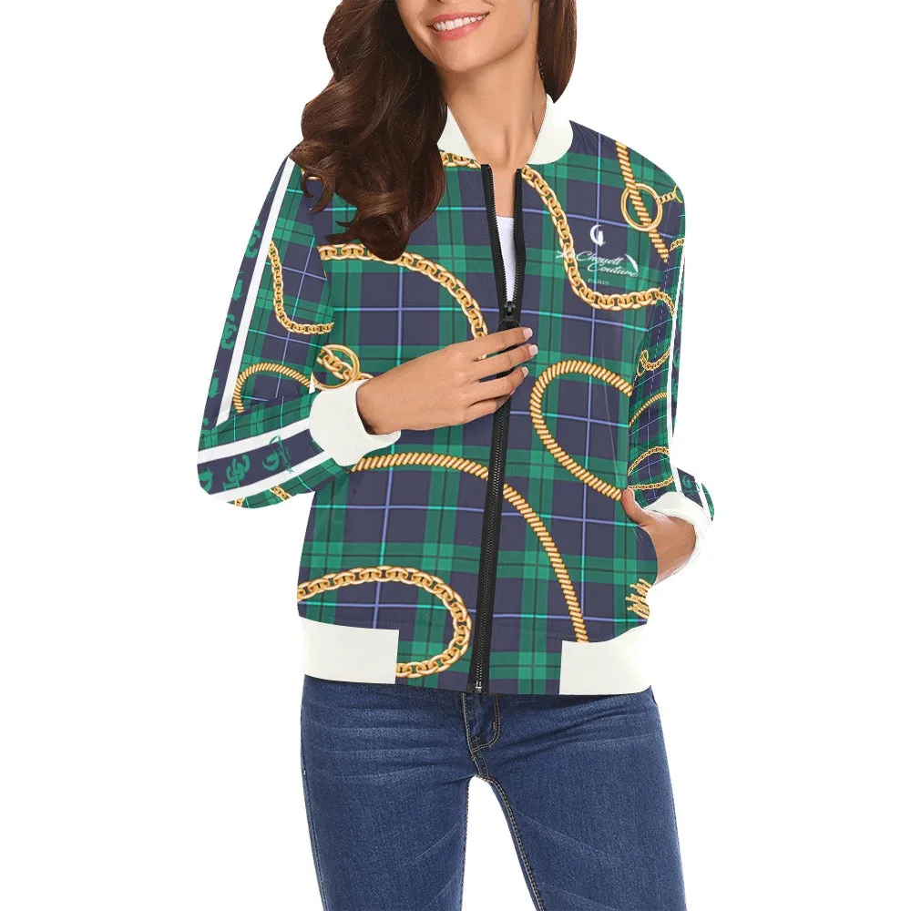 PLAID IN GOLD All Over Print Bomber Jacket for Women