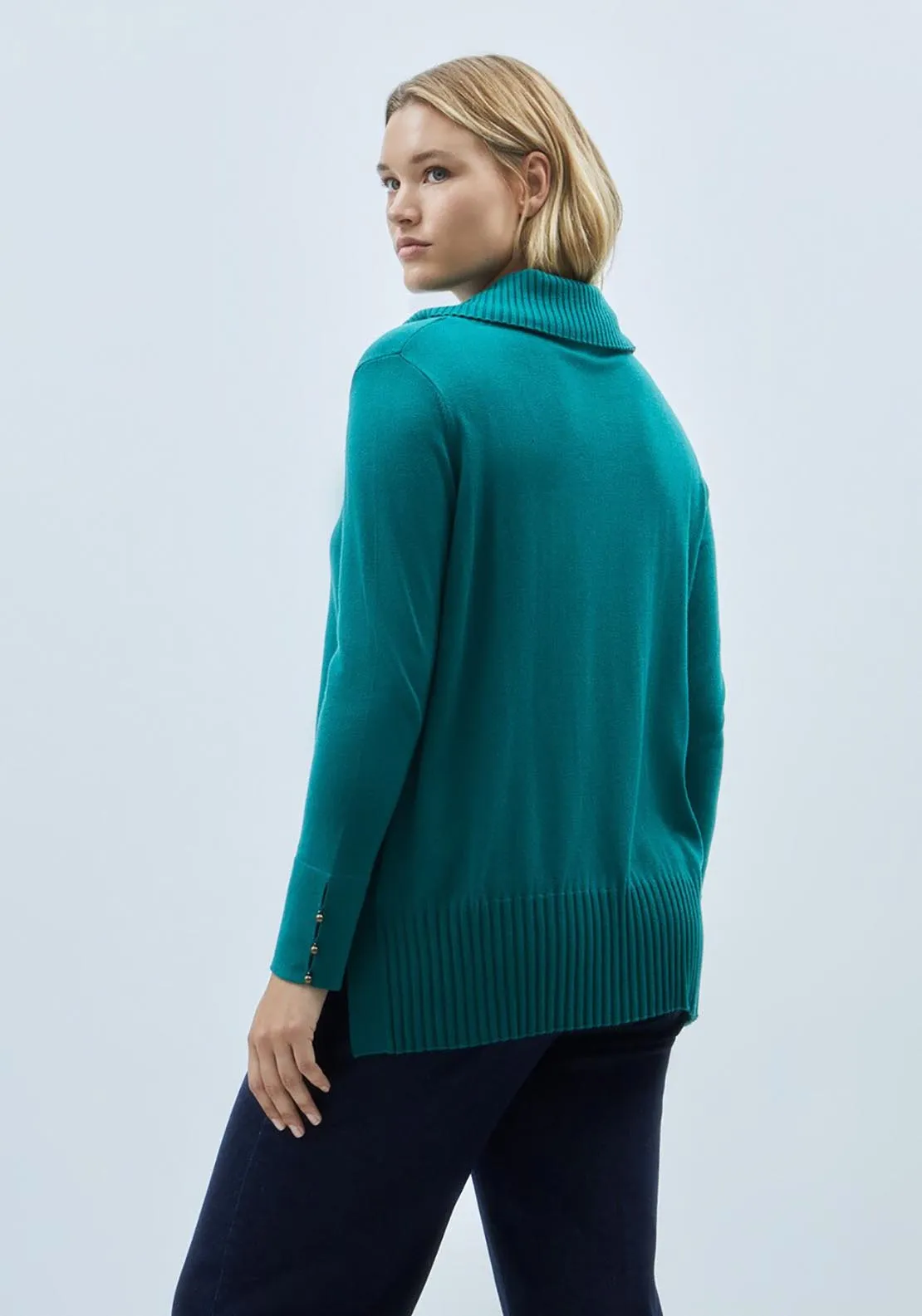 Polo Neck Knit Sweater - Green