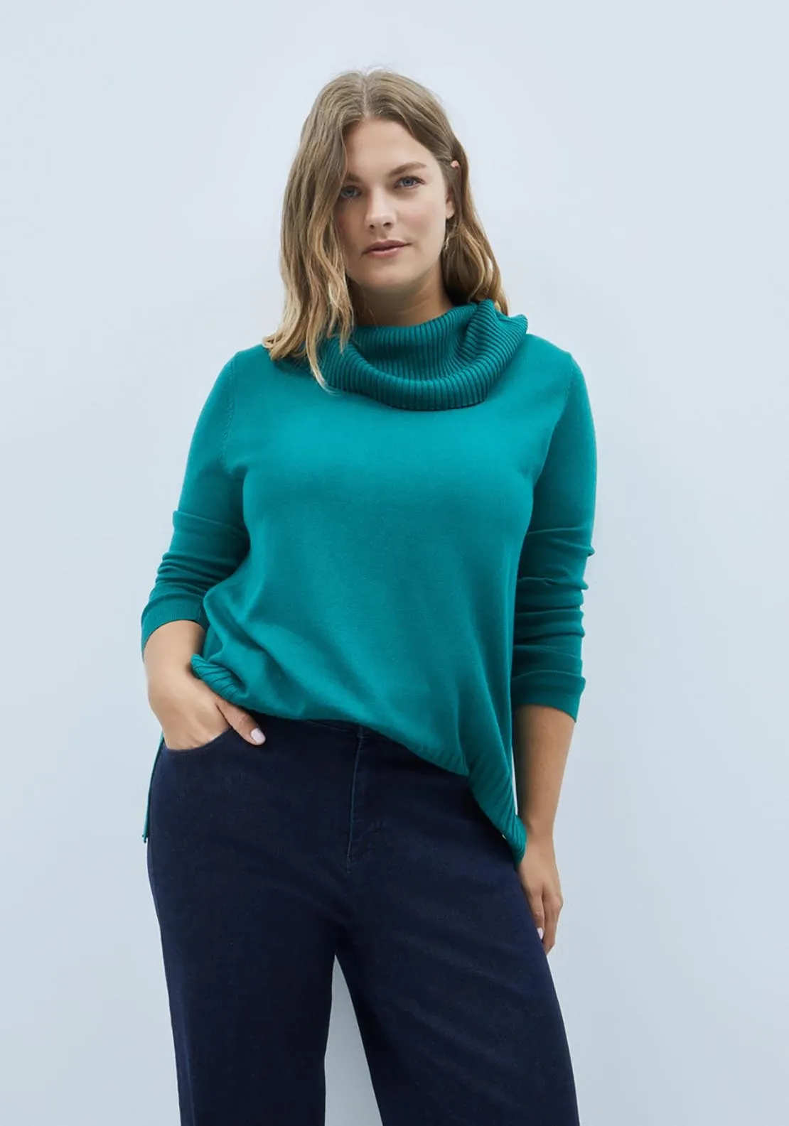 Polo Neck Knit Sweater - Green